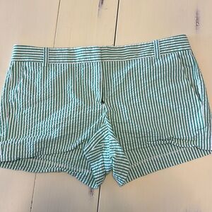 J. Crew Green and White Striped Seersucker Shorts